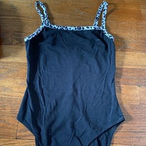 Black bodysuit cheetah print straps